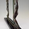 Art Deco Skulptur Bronze zwei Frauen mit Spiegel