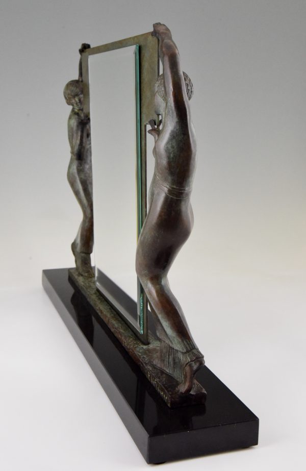 Art Deco bronze sculpture two ladies holding a mirror