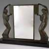 Art Deco Sculpture en bronze deux femmes tenant un mirror