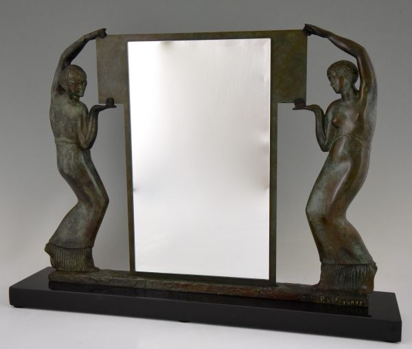 Art Deco bronze sculpture two ladies holding a mirror