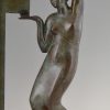 Art Deco Sculpture en bronze deux femmes tenant un mirror