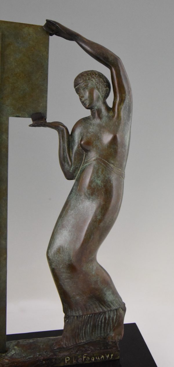 Art Deco bronzen beeld twee vrouwen met spiegel