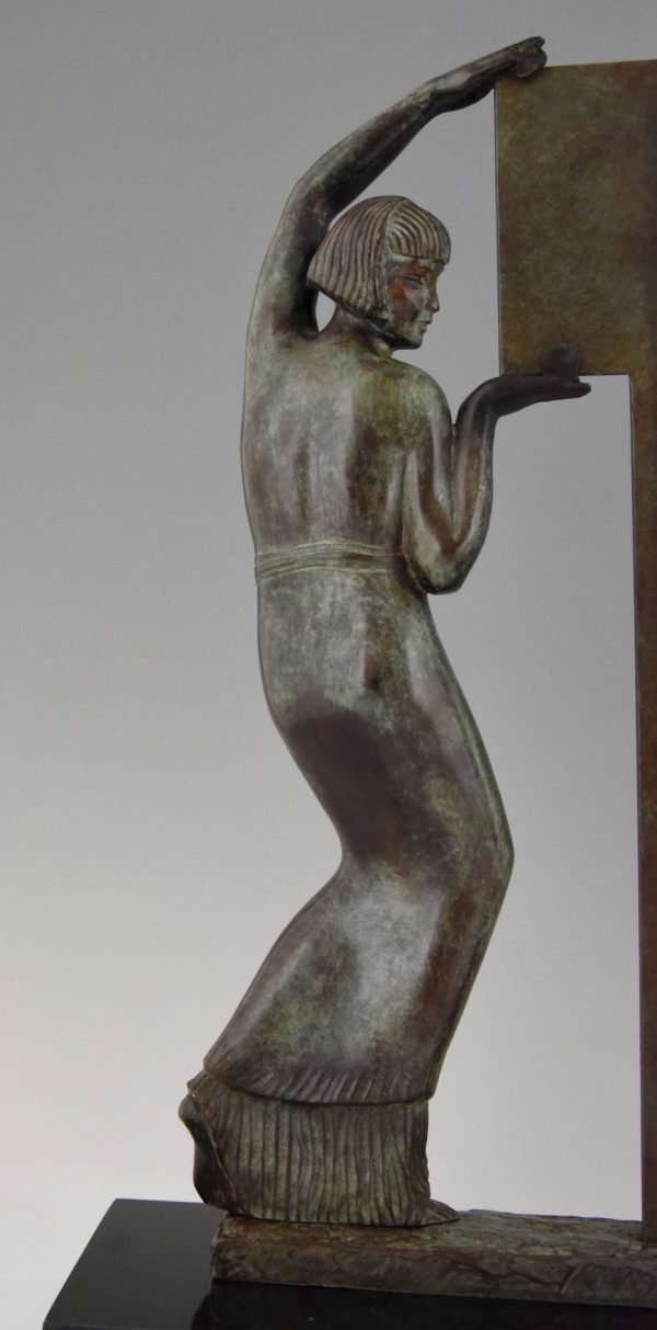 Art Deco Skulptur Bronze zwei Frauen mit Spiegel