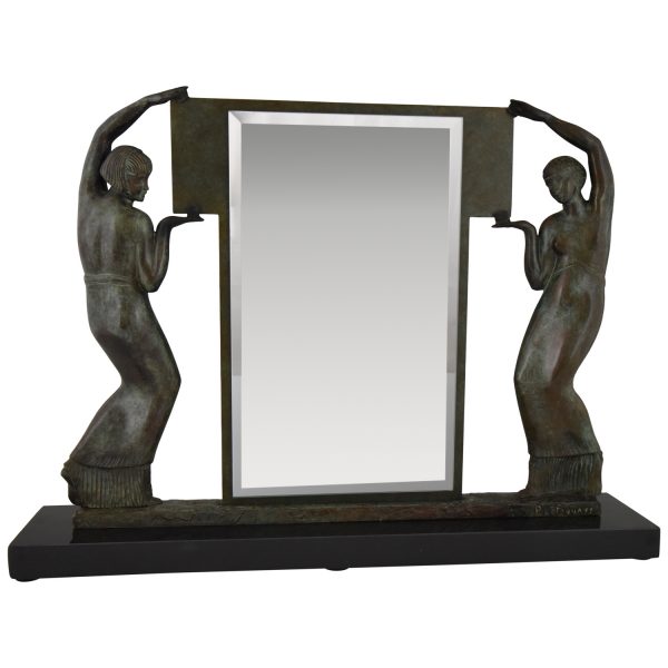 Art Deco bronzen beeld twee vrouwen met spiegel