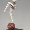 Art Deco silvered bronze cymbal dancer on marble tray