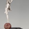 Art Deco silvered bronze cymbal dancer on marble tray