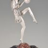 Art Deco silvered bronze cymbal dancer on marble tray