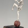 Art Deco silvered bronze cymbal dancer on marble tray