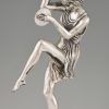 Art Deco silvered bronze cymbal dancer on marble tray