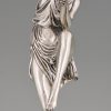 Art Deco silvered bronze cymbal dancer on marble tray