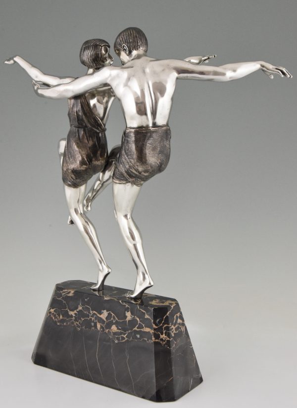 Art Deco silvered bronze sculpture of a dancing couple.