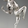 Art Deco silvered bronze sculpture woman with bow Diana