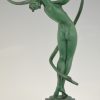 Tourbillon Art Deco sculpture nude dancer with swirling ribbon