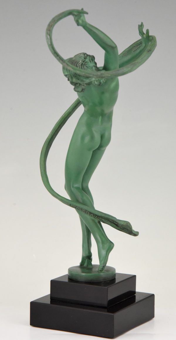 Tourbillon Art Deco sculpture nude dancer with swirling ribbon