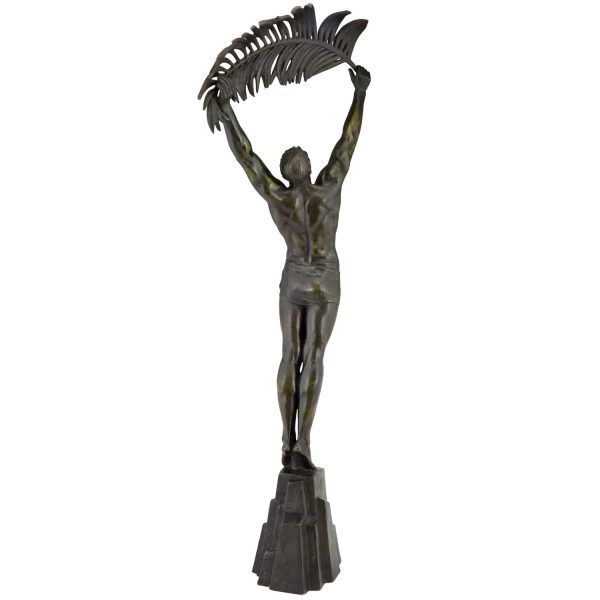 Art Deco bronzen sculptuur atleet met palmtak Victory