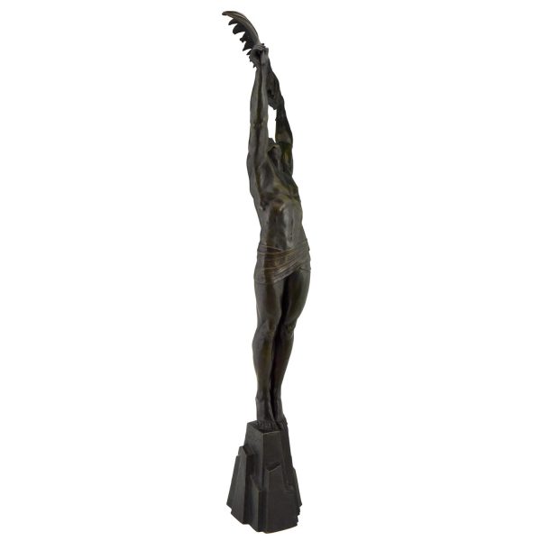 Art Deco Bronze Skulptur Athlet mit Palmblatt