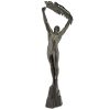 Tall Art Deco bronze sculpture athletic man palm leaf Victory