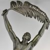 Art Deco Bronze Skulptur Athlet mit Palmblatt