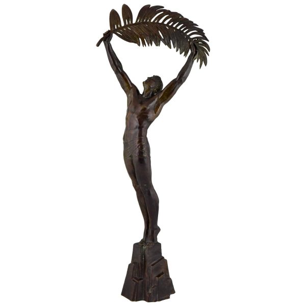 Victory, Art Deco bronze athlete with palm leaf