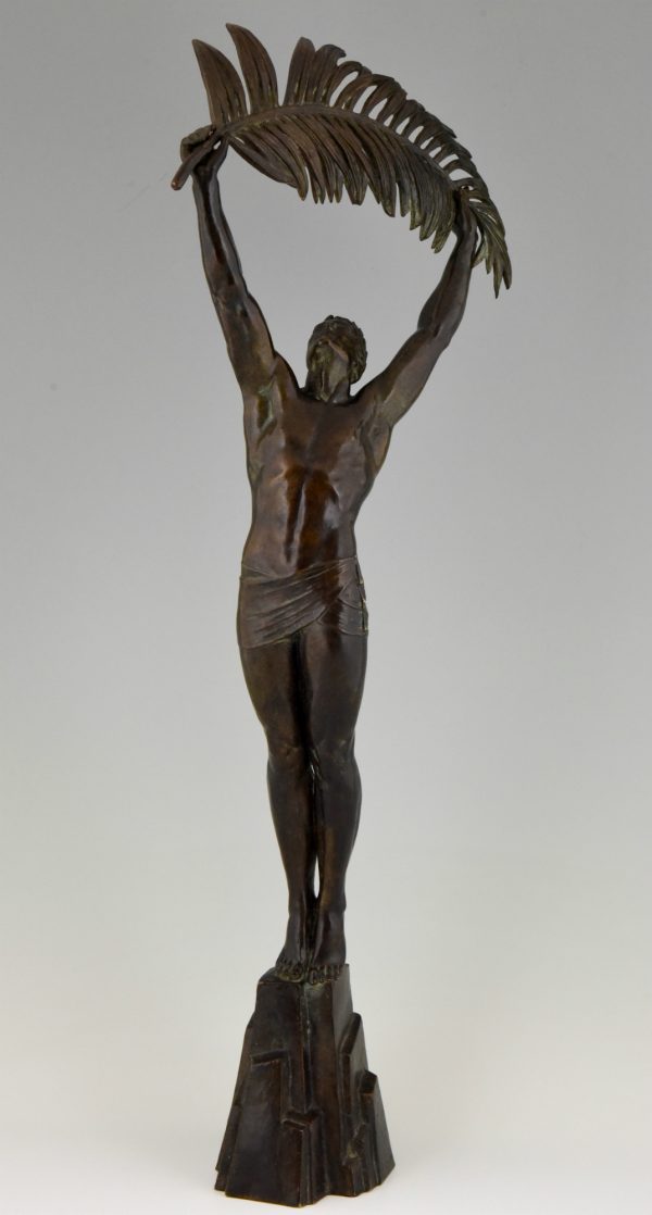 Art Deco Bronze Skulptur Athlet mit Palme