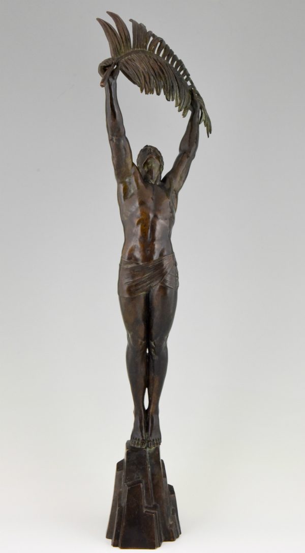 Victory, Art Deco bronze athlete with palm leaf