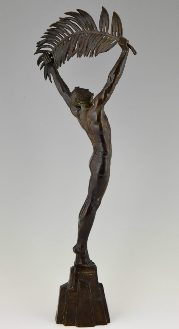 Victory, Art Deco bronze athlete with palm leaf