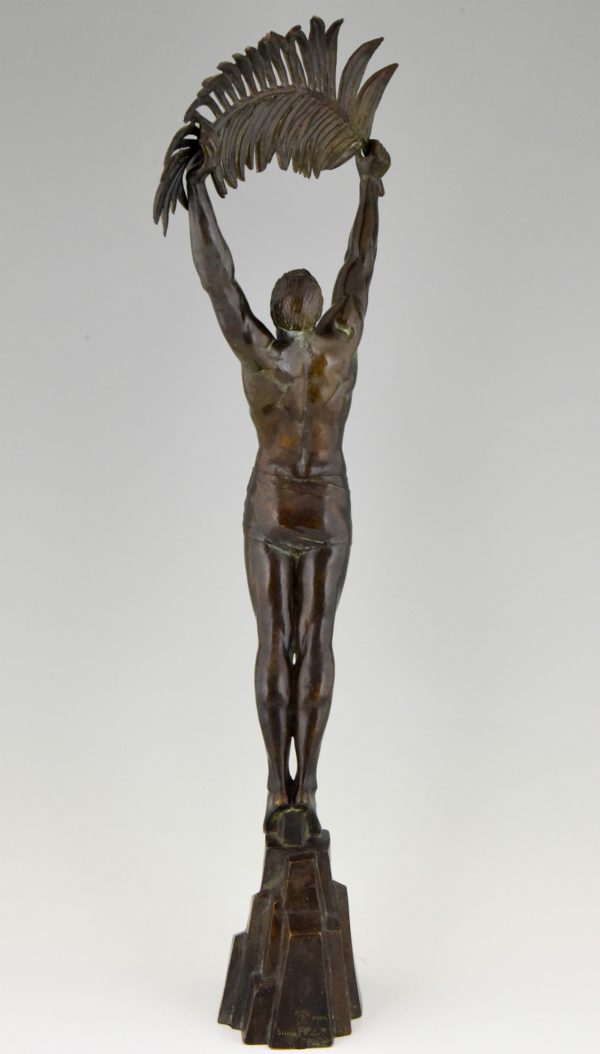 Victory, Art Deco bronze athlete with palm leaf