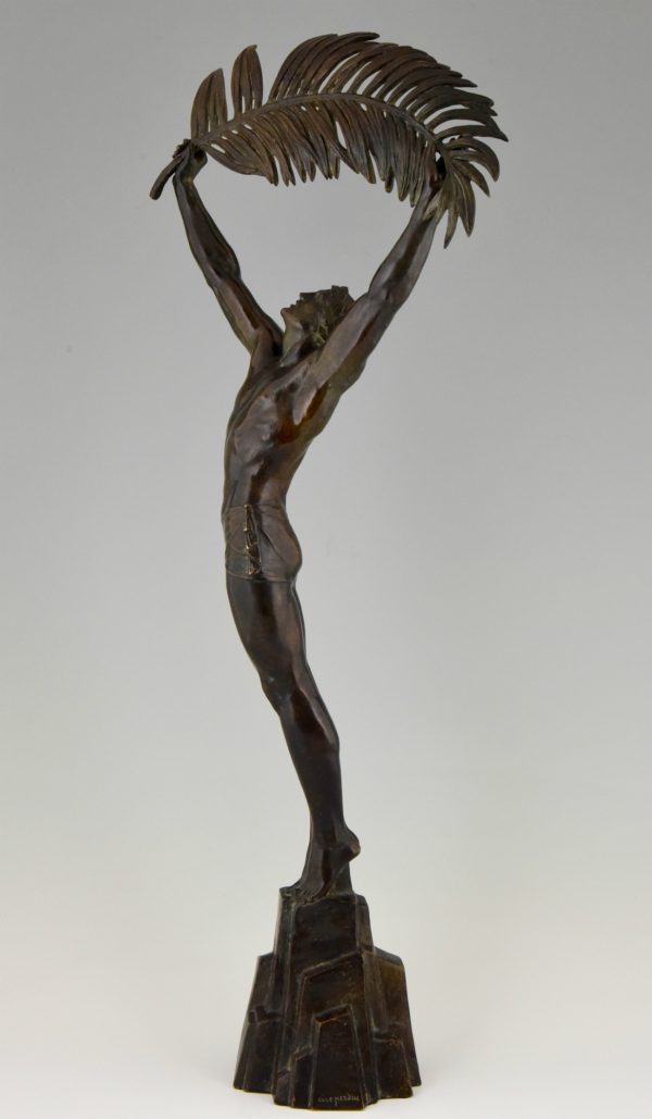 Victory, Art Deco bronze athlete with palm leaf