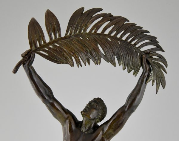 Victory, Art Deco bronze athlete with palm leaf