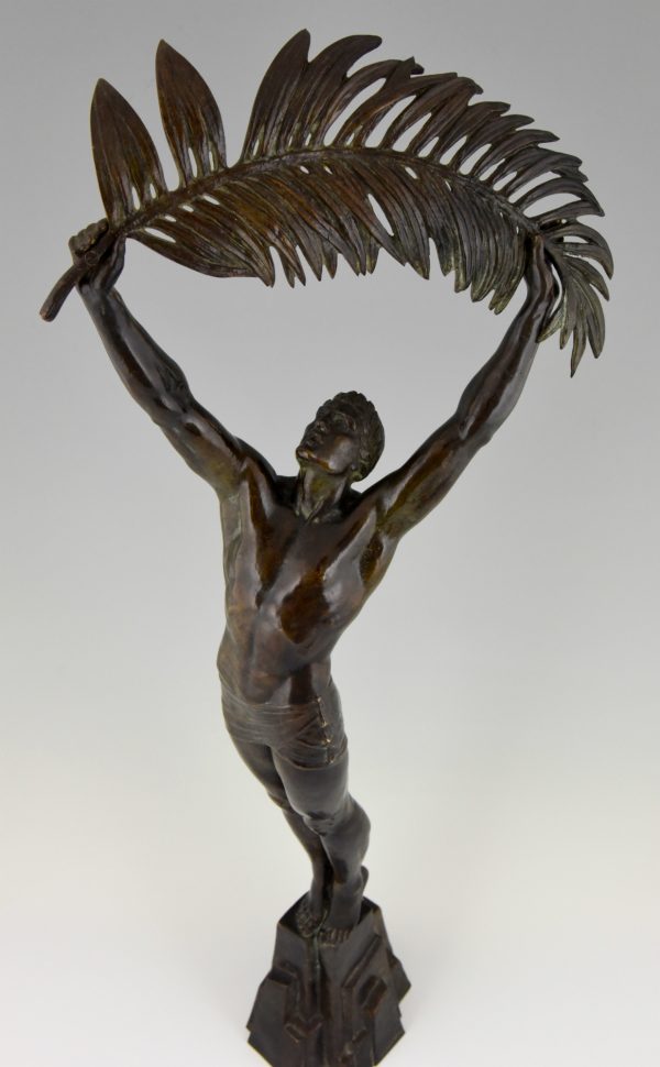 Victory, Art Deco bronze athlete with palm leaf