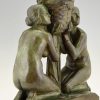 Abundance Art Deco sculpture en bronze deux femmes au corbeille