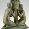 Abundance Art Deco sculpture en bronze deux femmes au corbeille