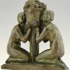 Abundance Art Deco bronzen sculptuur twee vrouwen met mand