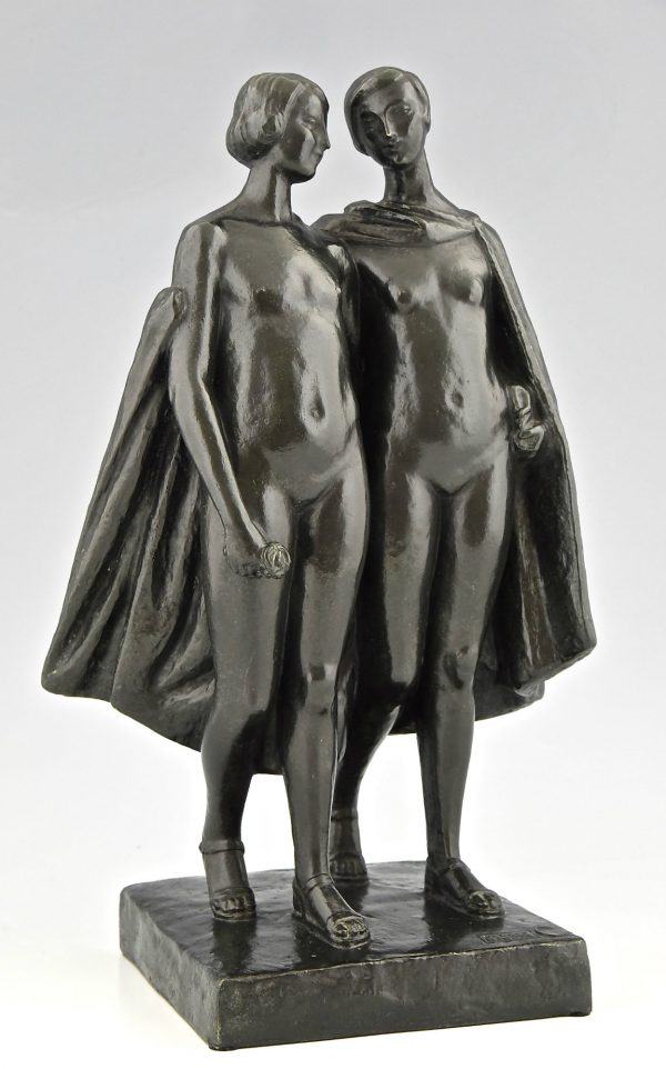 Art Deco bronze sculpture of two nudes