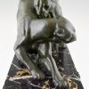 French Art Deco sculpture of two panthers.