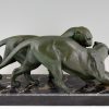 French Art Deco sculpture of two panthers.