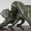 French Art Deco sculpture of two panthers.