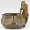 Art Nouveau bronze flower dish with nude