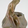 Art Nouveau bronze flower dish with nude