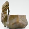 Art Nouveau bronze flower dish with nude