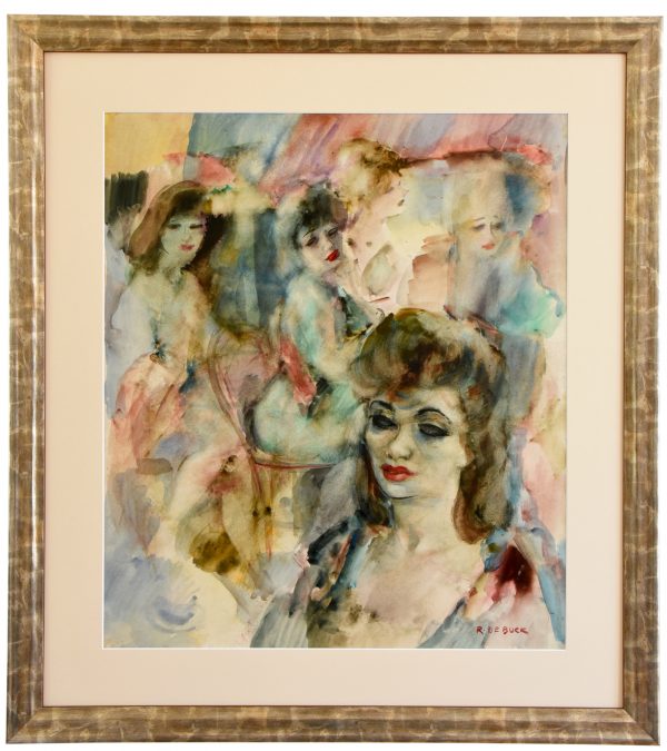 Art Deco watercolor painting elegant ladies in a bar.