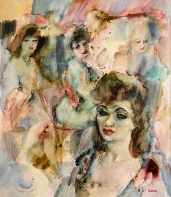 Art Deco aquarel elegante dames in een bar.