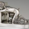 Art Deco silvered bronze bookends nude and satyr