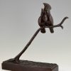 Art Deco bronzen beeld vogels op tak