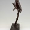 Sculpture bronze Art Deco oiseaux sur branche