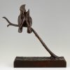 Sculpture bronze Art Deco oiseaux sur branche