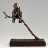 Art Deco bronzen beeld vogels op tak