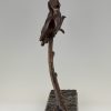 Sculpture bronze Art Deco oiseaux sur branche