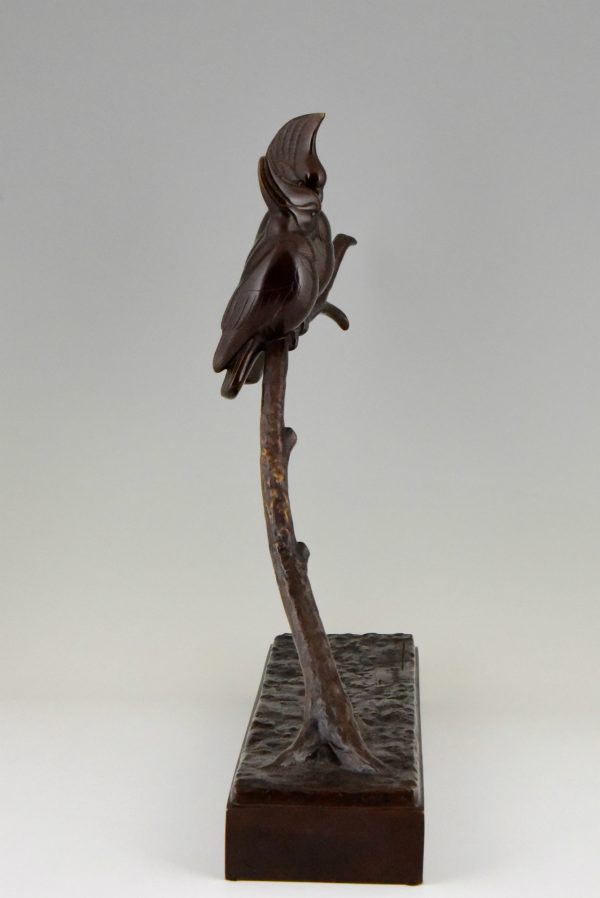 Sculpture bronze Art Deco oiseaux sur branche