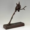 Sculpture bronze Art Deco oiseaux sur branche